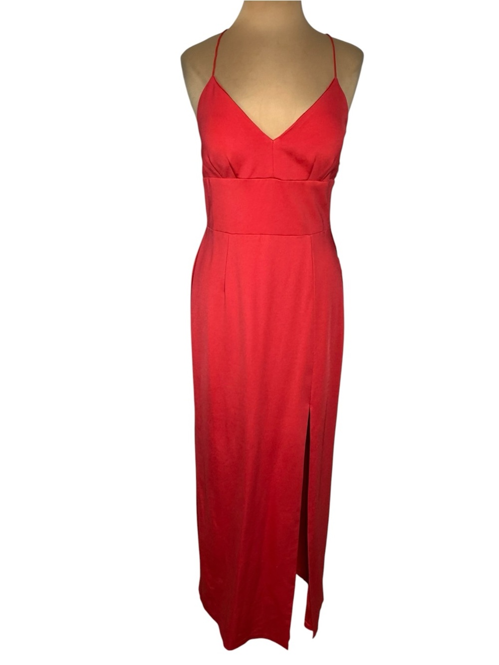 NWT Adrianna Papell Lola Jersey Gown Red V-Neck High Slit Formal Dress Size 12 - Picture 3 of 7